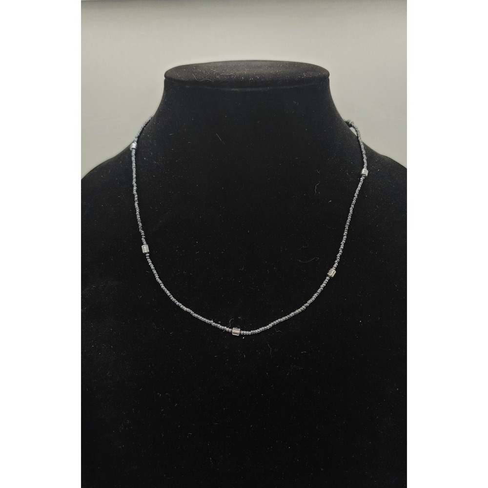 Beaded Necklace Dark Seed Beads Cylindrical Accents Twist Clasp